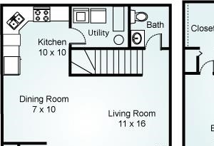 The Majestic - Two Bedroom-2.5 Bath Floorplan The Majestic, 2 Bed, 2.5 Bath, 1280 sq. ft.
