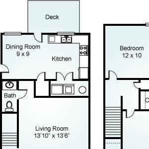 THE BRADFORD Floorplan The Bradford, 2 Bed, 1.5 Bath, 1000 sq. ft.