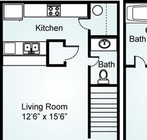 THE CYPRESS Floorplan The Cypress, 1 Bed, 1.5 Bath, 860 sq. ft.