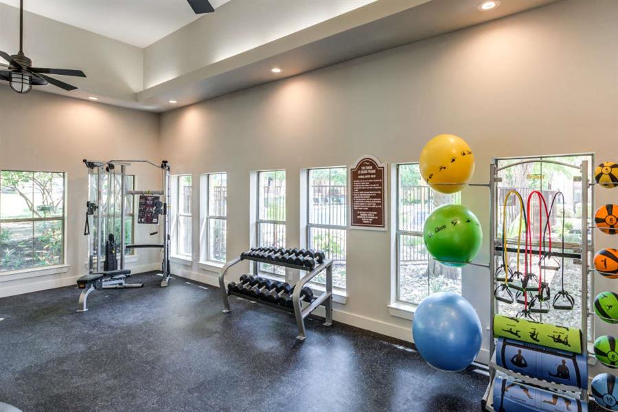 fitness center- free weights, weighted machines