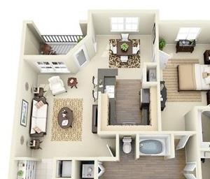 Chaucer Floorplan 1 Bed, 1 Bath, 890 sq. ft. Chaucer