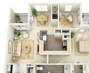 Dryden Floorplan 1 Bed, 1.5 Bath, 1035 sq. ft. Dryden