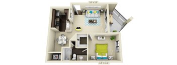 a house with a bedroom and a living room