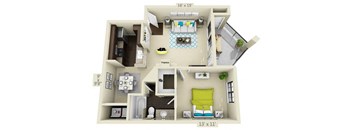 a floor plan with a bedroom and a living room