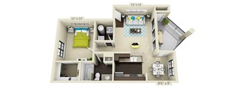 a 1 bedroom floor plan with a bathroom and a balcony
