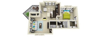 a floor plan with a bedroom and a living room
