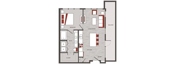 a floor plan of a building with red and white accents