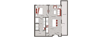 a floor plan of a home with red and white accents