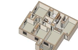 3 Bed - 2 Bath, 1100 sq ft floor plan