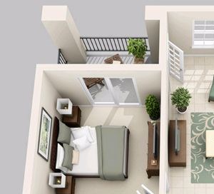 1 Bed - 1 Bath, 795 sq ft A1 - Gaugin floor plan