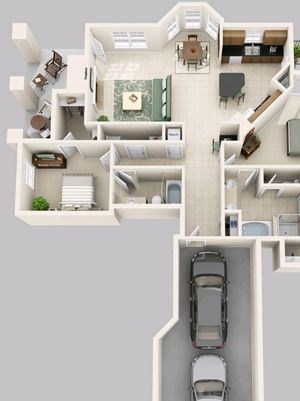2 Bed - 2 Bath, 1371 sq ft, B3 - Pissarro floor plan