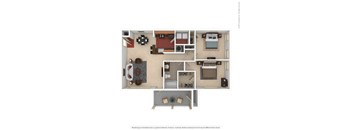 Hinesville_GA_Apartment_Tattersale_2 bedroom 1 bath 3D Furnished