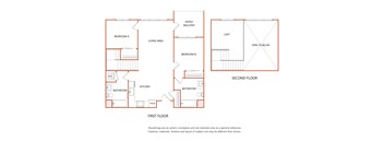 A diagram of a house showing the first and second floor layouts.