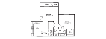 The Sierra floor plan 1 Bedroom 1 Bath 672 sq. ft.