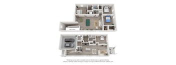 a 3d floor plan of a 3 bedroom apartment