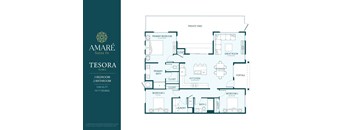 A floor plan for the Amare Santa Fe Tesora Plan shows a 3 bedroom, 2 bathroom layout.