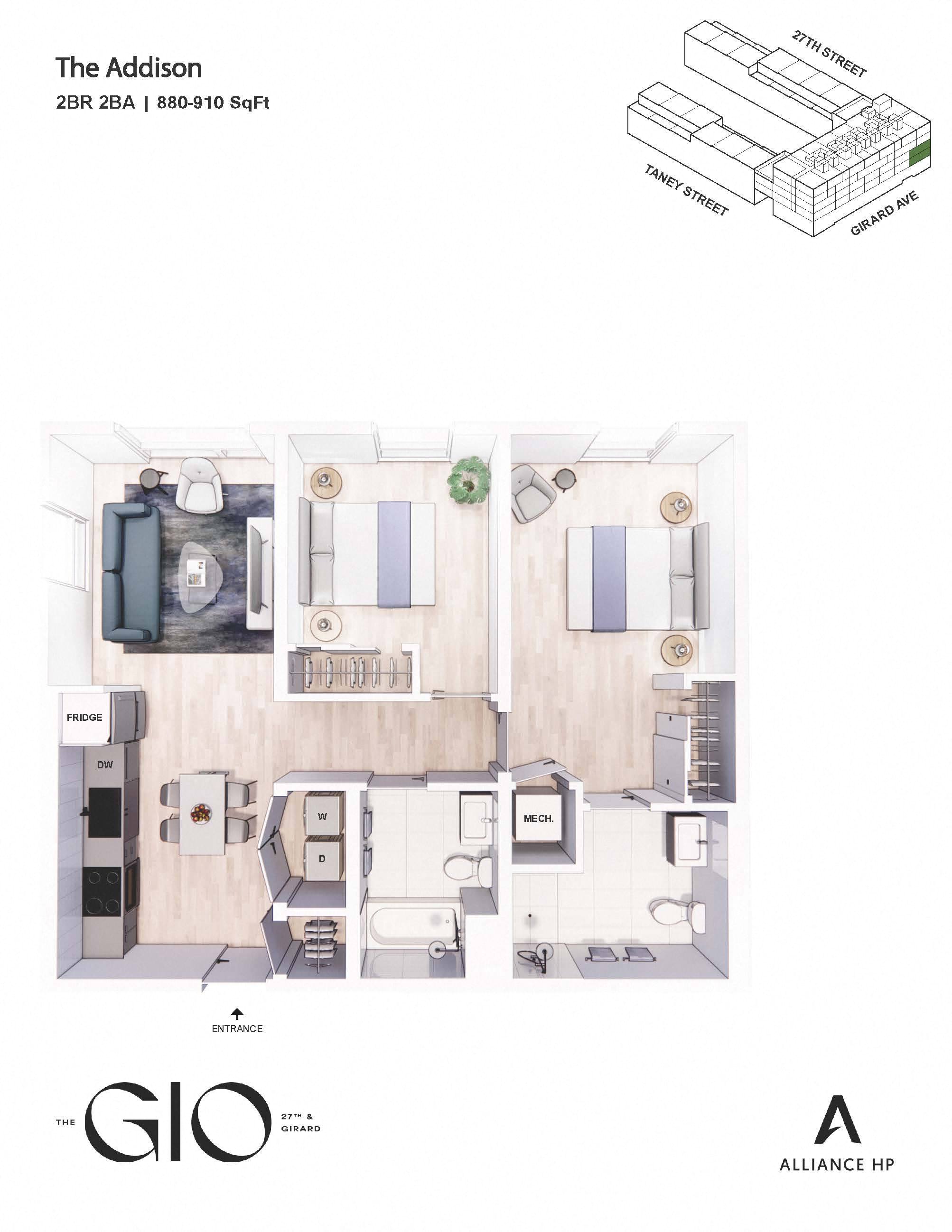 a 1 bedroom floor plan  glio residences  460 sq ft