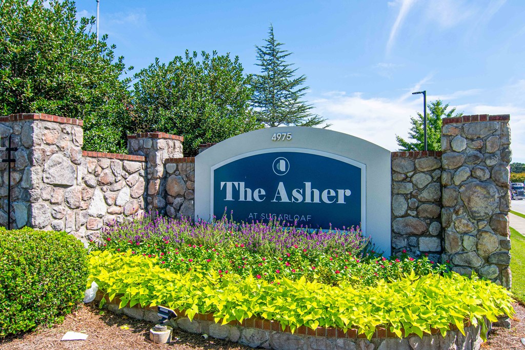 The Asher at Sugarloaf apartments in Lawrenceville Georgia photo of monument sign.