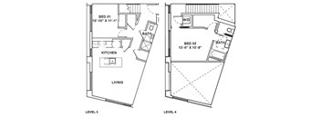 A floor plan shows two bedrooms, a bathroom, a kitchen, and a living room on the first floor.