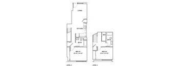 A floor plan shows the layout of a two-level home with labeled rooms such as a kitchen and two bedrooms.