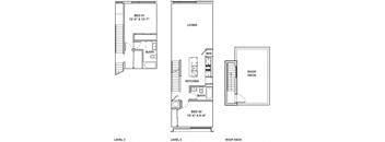 A drawing of a floor plan for a two bedroom apartment.