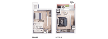 a floor plan of a bedroom and a living room