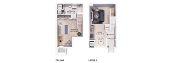 a floor plan of a home with a bedroom and a living room