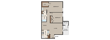 2BR/1 1/3 BA 875 sq. ft.