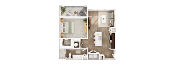 A series of images showing different layouts of a small apartment.