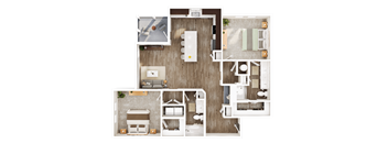 A detailed floor plan of a house layout with multiple rooms and furniture.