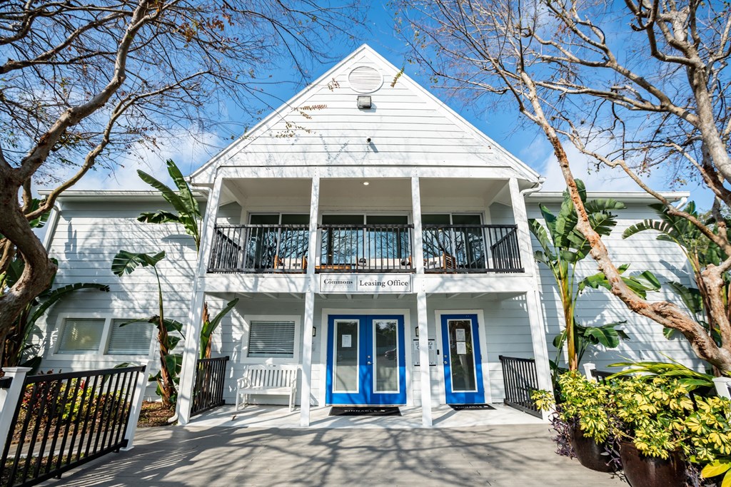 Exterior view of the leasing office at The Commons apartment community in Tampa, Florida.