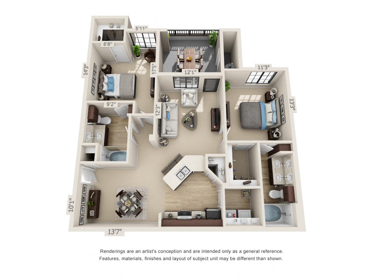 B2, 2 br, 2 ba 1169 sq. ft.