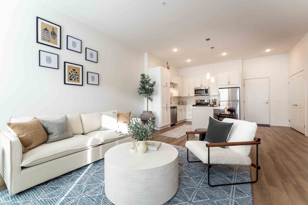 a living room with a couch and a coffee table