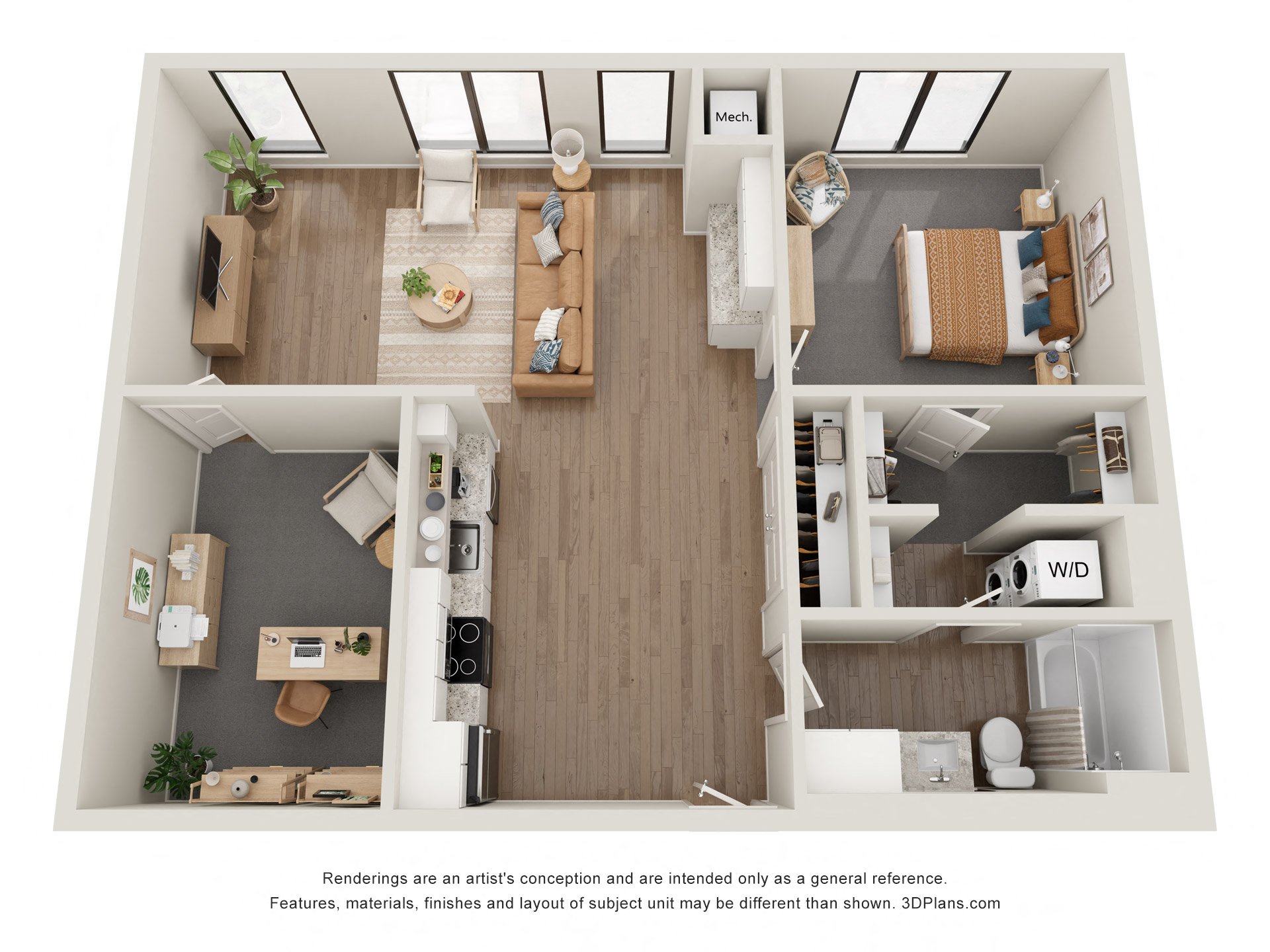 a 1 bedroom floor plan with a bathroom and a bedroom