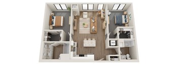 Two bedroom floor plan layout at The Ellie in Eden Prairie