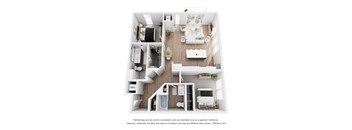 A floor plan of a house with a kitchen, living room, and two bedrooms.