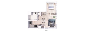 A floor plan of a kitchen with a fridge, dishwasher, oven, and microwave.