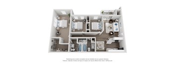a stylized floor plan with a bedroom and a bathroom