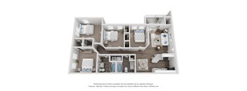 a stylized 3d floor plan with a bedroom and living room