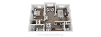 a 3d rendering of a floor plan with a bedroom and living room