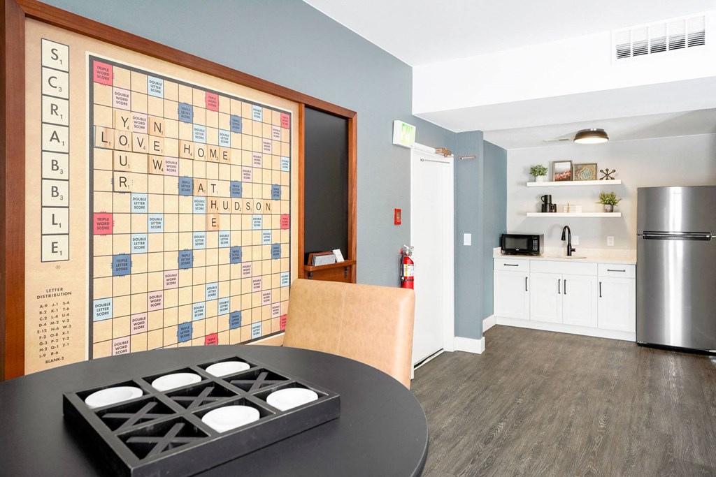 Clubhouse with game wall