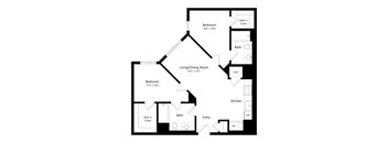 A black and white image of a house floor plan.