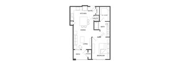 A floor plan of a house with labeled rooms such as kitchen, living room, and bathroom.
