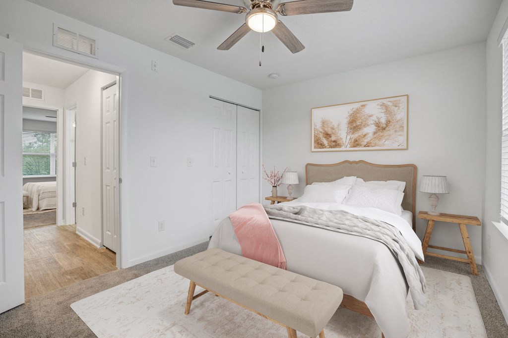 Large bedroom with spacious window at The Marley at Trout River in Jacksonville, Florida.