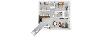 2 Bed 2 Bath 1459 square feet floor plan The Monroe