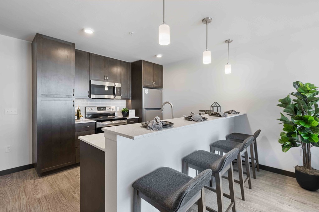 fully equipped kitchens with stainless steel appliances