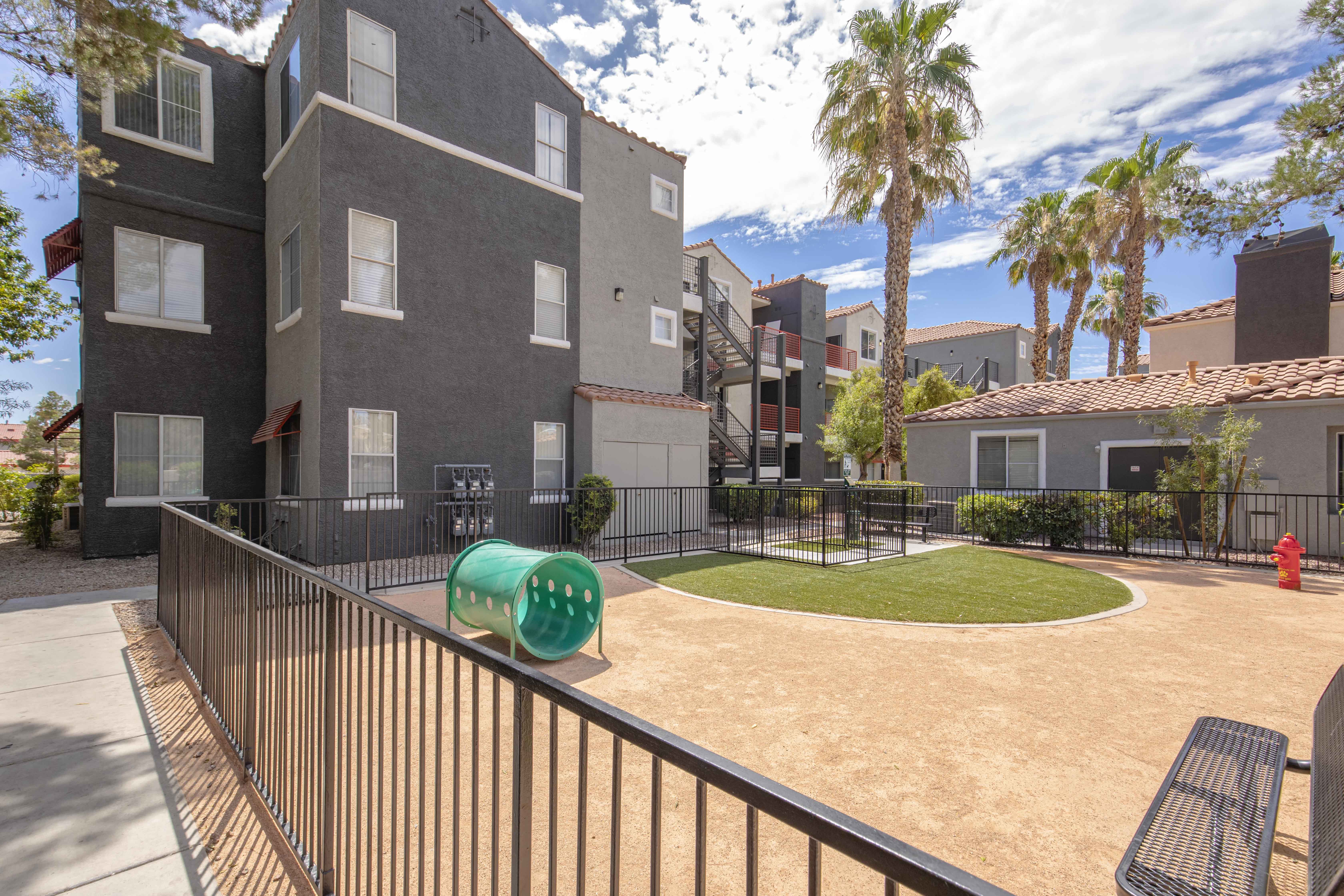 our apartments have a fenced in yard with a fire hydrant