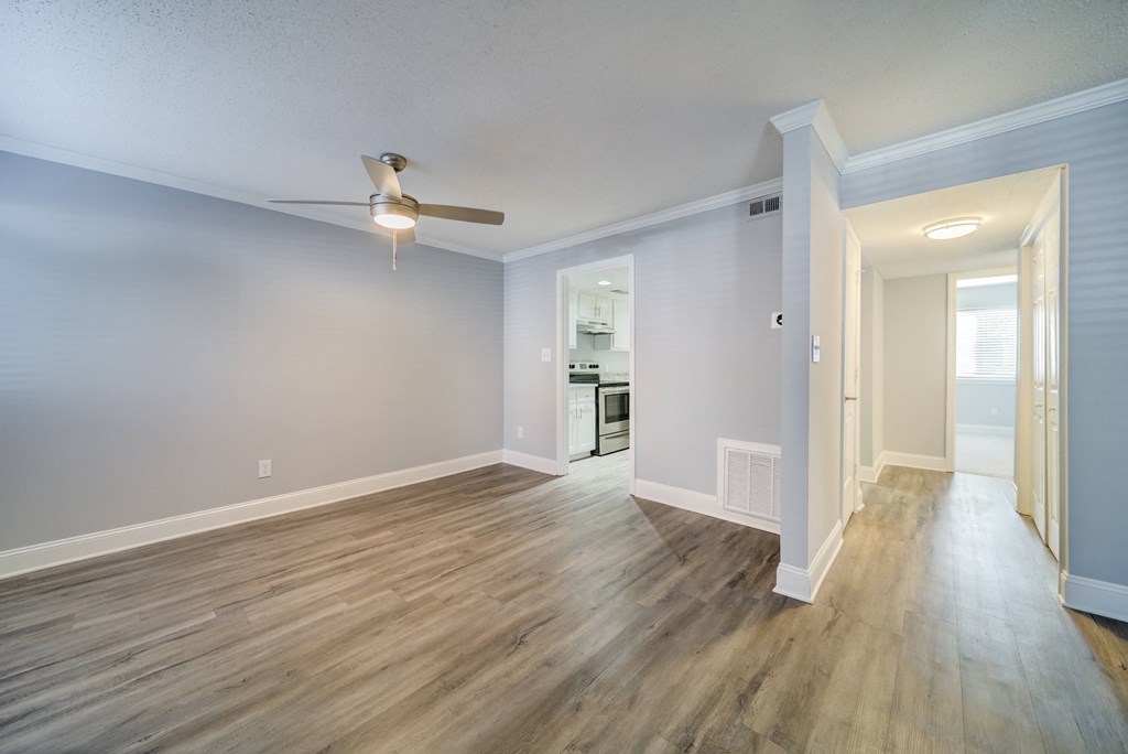 The Trails of North Hills apartments in Raleigh, NC photo of living room with hardwood flooring