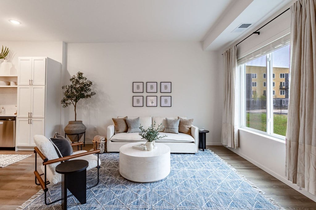 a living room with a couch and a coffee table
