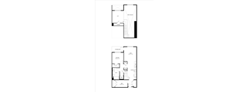 A floor plan of a house with a garage and a second floor with a bedroom and bathroom.